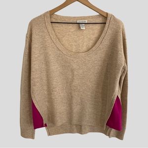 Jamison Tan Hot Pink Wool Cashmere Hi Low Hem Sweater